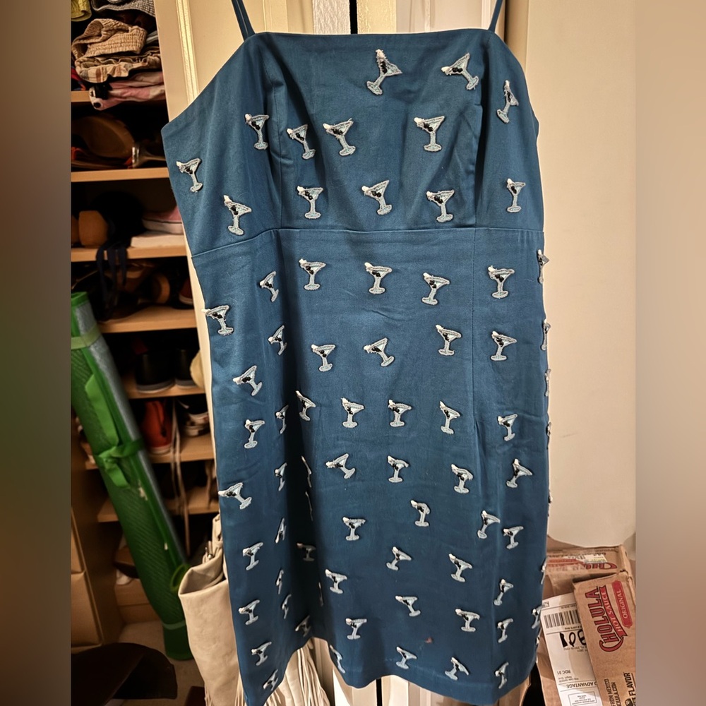 Anthropologie Teal Blue Martini Embroidered Dress